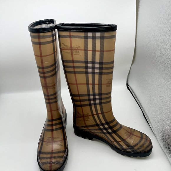 Burberry Classic Nova Check Print Wellington Rubber Rain Boots Sz 6 - Picture 3 of 10